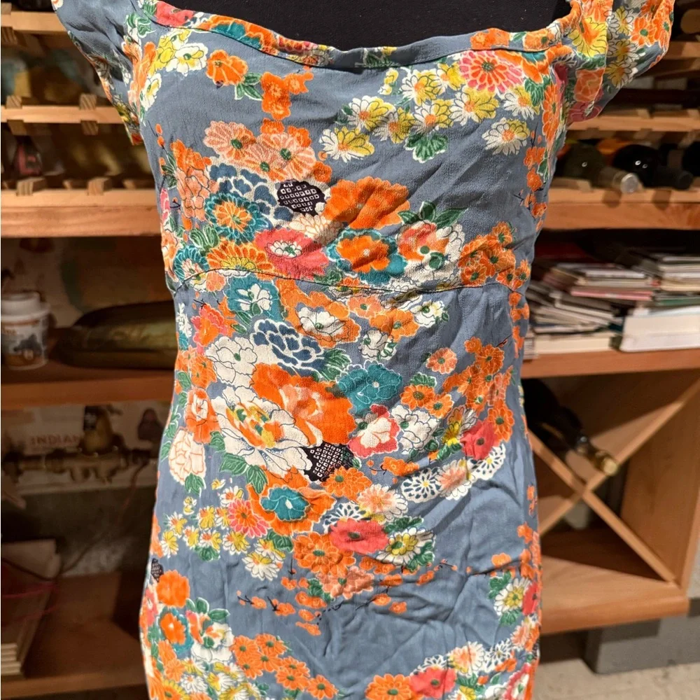 Free People Y2K Tie-up Back Floral Dress in Blue and Orange - Picture 5 of 7